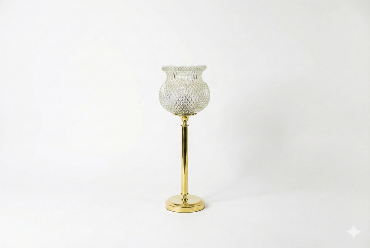 آباژور برنجی مدل تولیپ با حباب قدیمی